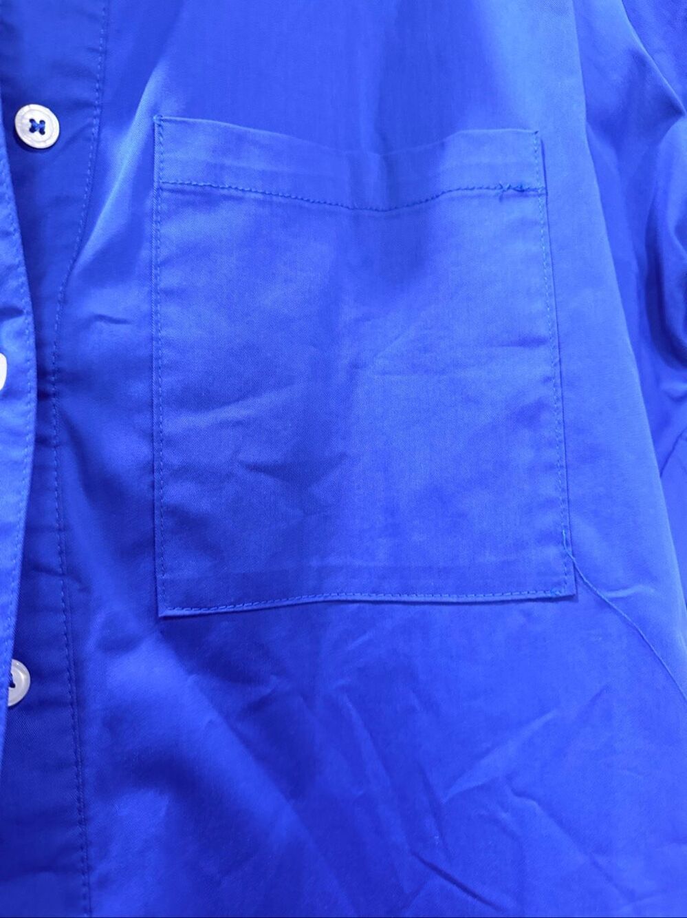 Royal Blue Short Sleeve Button Front Shirt Dress Midi Pocket Size S - Picture 2 of 7